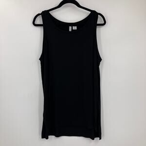 Paraphrase Black Basic Side Slit Loose Fit Lightweight Sleeveless Tank Top Shirt